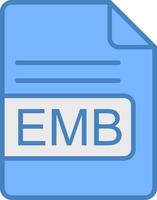 emb file formato linea pieno blu icona vettore