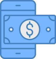 mobile i soldi linea pieno blu icona vettore