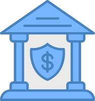 banca linea pieno blu icona vettore