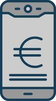 Euro mobile pagare linea pieno in scala di grigi icona design vettore