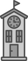 orologio Torre linea pieno in scala di grigi icona design vettore