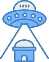 ufo linea pieno blu icona vettore