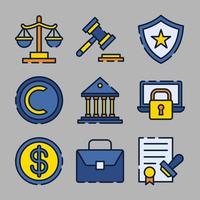 set di icone di legge legale e sul copyright vettore
