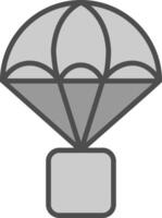 paracadute linea pieno in scala di grigi icona design vettore