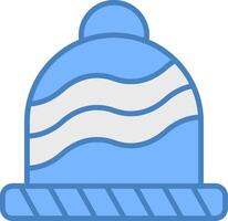 lana cappello linea pieno blu icona vettore