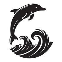 un' delfino con onda silhouette illustrazione vettore
