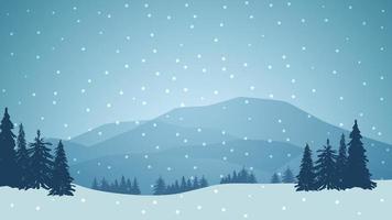 paesaggio invernale con montagne all'orizzonte, pineta e neve, sfondo per la tua creatività vettore