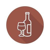 vino piatto lineare icona lunga ombra. bottiglia di vino e bicchiere. simbolo della linea vettoriale