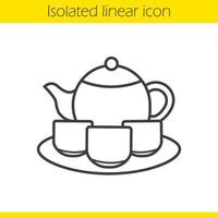 cerimonia del tè cinese set icona lineare. illustrazione di linea sottile. teiera, tazze e simbolo del contorno del piatto. disegno vettoriale isolato contorno