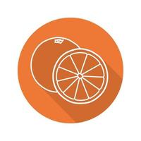 icona lineare lunga ombra piatta di frutta arancione. simbolo della linea vettoriale
