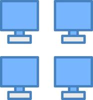 monitor linea pieno blu icona vettore