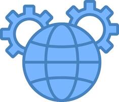 globale gestione linea pieno blu icona vettore