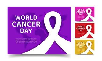 concetto di modello di giornata mondiale del cancro. banner in viola, rosa, rosso, fondo oro. sangue, seno, consapevolezza del cancro infantile. illustrazione vettoriale
