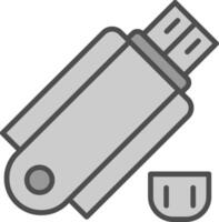 chiavetta USB linea pieno in scala di grigi icona design vettore