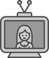 televisione linea pieno in scala di grigi icona design vettore