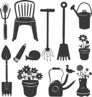 silhouette giardinaggio attrezzatura nero colore solo vettore