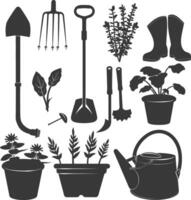 silhouette giardinaggio attrezzatura nero colore solo vettore