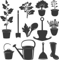 silhouette giardinaggio attrezzatura nero colore solo vettore