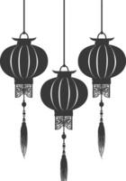 silhouette Cinese tradizionale asiatico lanterna nero colore solo vettore