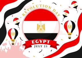 contento Egitto rivoluzione giorno illustrazione su luglio 23 con agitando bandiera e nastro nel nazionale vacanza piatto cartone animato sfondo design vettore