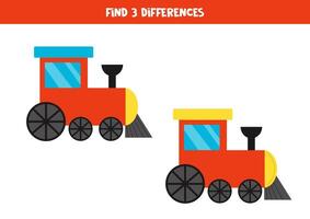trova 3 differenze fra Due carino cartone animato giocattolo treni. vettore