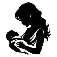 mamma e figlio, madre e figlio nero silhouette. vettore