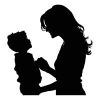 mamma e figlio, madre e figlio nero silhouette. vettore