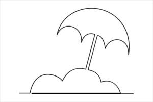 continuo uno linea disegno di spiaggia ombrello palma albero per estate vacanza linea arte illustrazione vettore