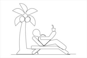 continuo uno linea disegno di spiaggia ombrello palma albero per estate vacanza linea arte illustrazione vettore