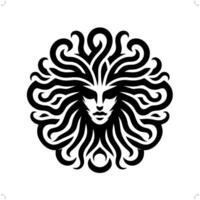 medusa testa mitologia creatura nel moderno tribale tatuaggio, astratto linea arte, minimalista contorno. vettore