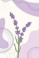 botanico parete arte con lavanda rametto e macchie nel di moda stile. concetto modello per saluto carte, striscione, sociale media disegno, inviti, copertine, parete arte. vettore