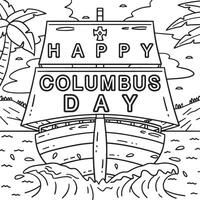 contento columbus giorno su nave colorazione pagina per bambini vettore