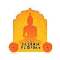 indù culturale Budda purnima festivo carta con floreale design vettore