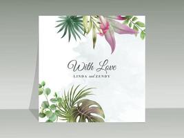 elegante modello di biglietto d'invito per matrimonio ad acquerello tropicale floreale vettore