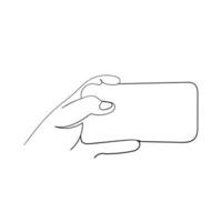 un disegno a tratteggio mano che tiene lo smartphone illustrazione scarabocchio vettore