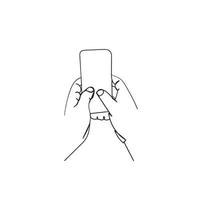 un disegno a tratteggio mano che tiene lo smartphone illustrazione scarabocchio vettore