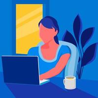 illustrazione vettoriale piatta di una donna che accede a un sito educativo utilizzando un laptop. perfetto per elementi di design da attività di corsi online, lavoro da casa e attività freelance.