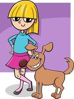 cartone animato ragazza con divertente Marrone cane personaggio vettore