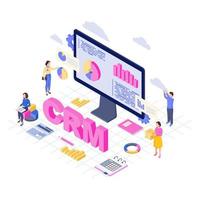 software crm, illustrazione vettoriale isometrica della piattaforma. analisi e archiviazione dei dati del cliente. concetto 3d di servizio di gestione delle relazioni con i clienti. vendite di automazione aziendale, analisti di statistiche di marketing