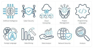 un' impostato di 10 difficile abilità icone come artificiale intelligenza, informatica sicurezza, nube calcolo vettore