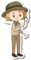 ragazza in costume da safari adesivo personaggio dei cartoni animati vettore