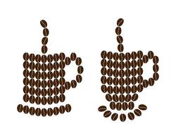 stilizzato tazza di caffè fagioli con piattino e vapore etichetta icona logo caffè giorno design idea impostato di 2 isolato. eps concetto per saluti o carte, manifesti, banner o ragnatela, prezzo, etichetta o promo vettore