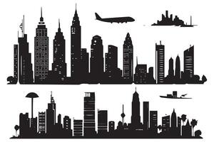 impostato di città silhouette illustrazione gratuito design vettore