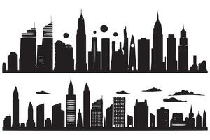 impostato di città silhouette nel piatto stile. moderno urbano paesaggio c illustrazione. città grattacieli edificio ufficio orizzonte su bianca sfondo gratuito design vettore
