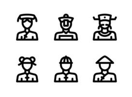 semplice set di icone della linea vettoriale relative al popolo cinese. contiene icone come donna, uomo e altro.
