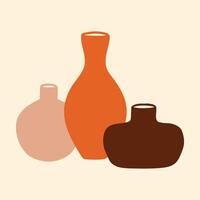 ceramica vasi e brocche isolato su un' bianca sfondo. boho ceramica brocche e vasi. illustrazione. vettore