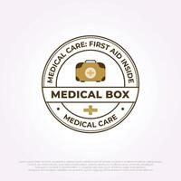 primo aiuto kit emblema logo design icona. medico scatola illustrazione distintivo vettore