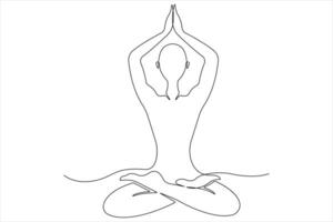 continuo uno linea arte disegno di uomo fare esercizio nel yoga posa schema illustrazione vettore