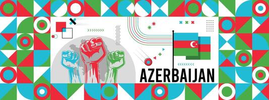 bandiera e carta geografica di azerbaijan con sollevato pugni. nazionale giorno o indipendenza giorno design per paese celebrazione. moderno retrò design con astratto icone. vettore