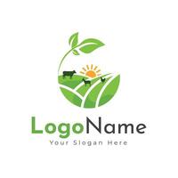 verde agro logo con i campi e le foglie. logo disegno, azienda agricola logo design vettore